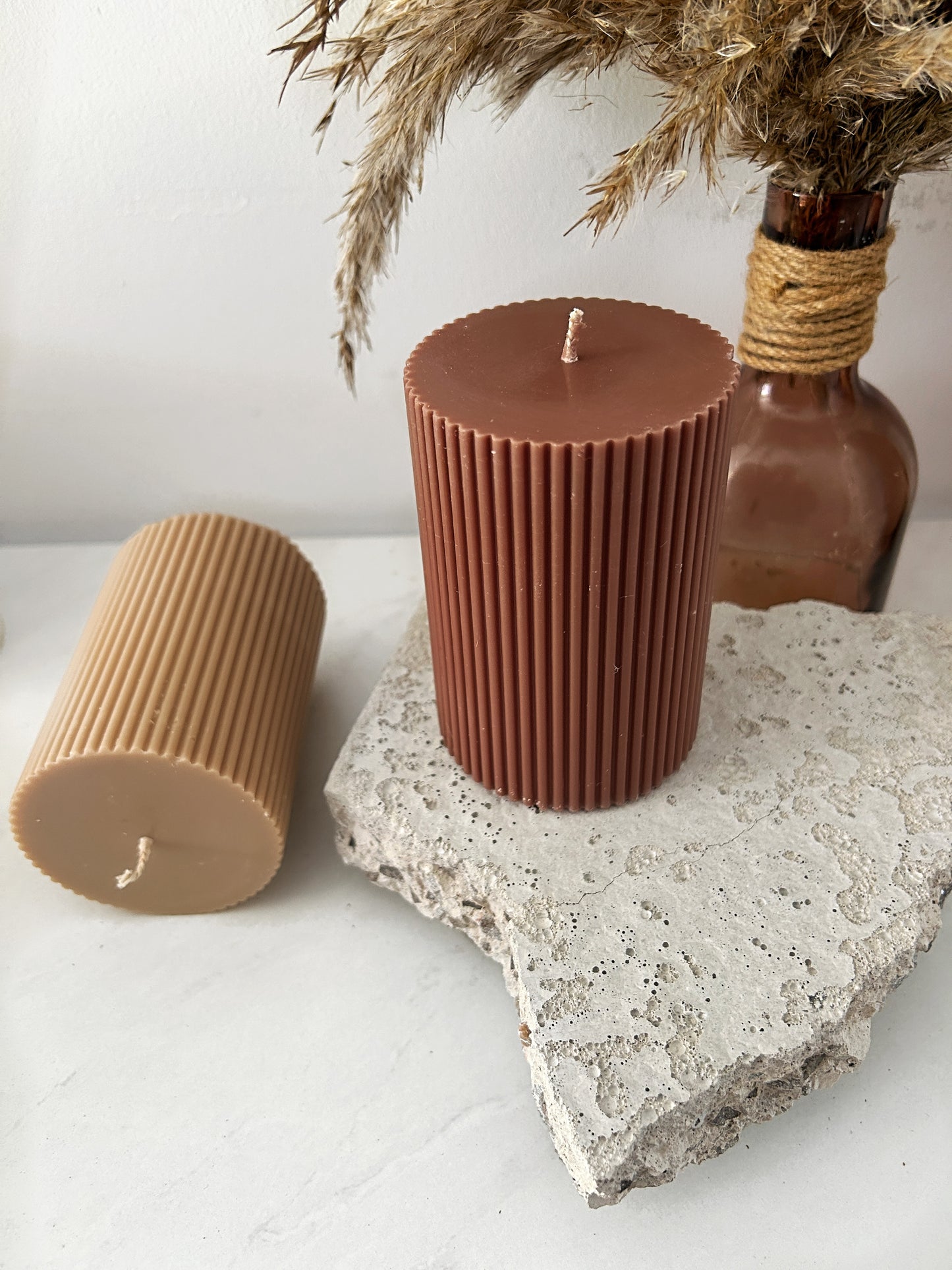 Ribbed pillar candle